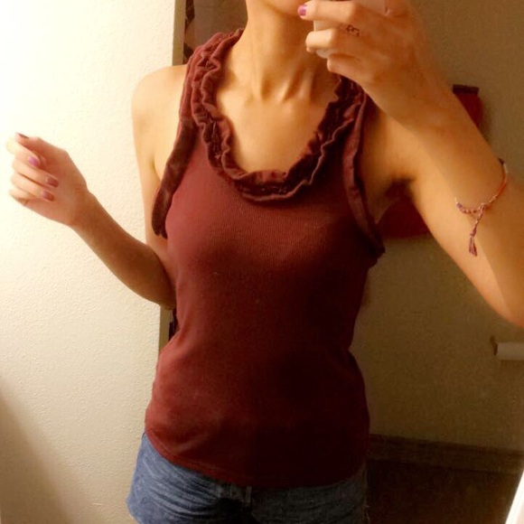 Brand New Robert Rodriguez Wine Racerback Ruffle Rib Knit Tank Top - Picture 2 of 5